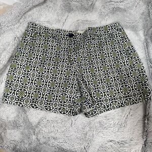 Crown & Ivy women's flat-front chino shorts blue, white and green 8